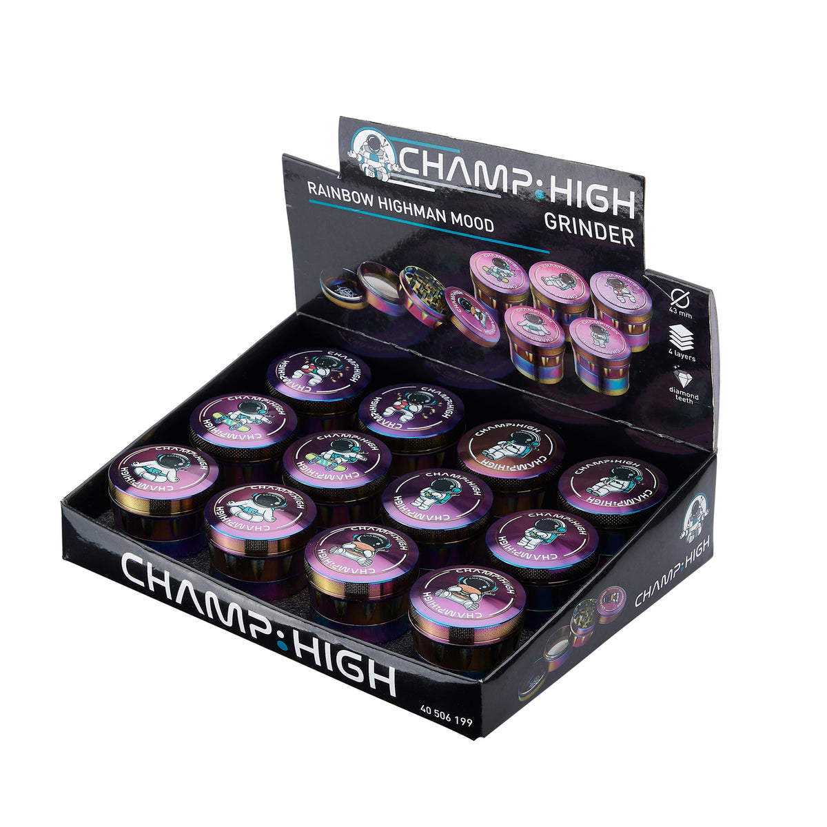 Grinder Rainbow Highman Mood 4 parties 43mm Dents Trapèzes | Champ High