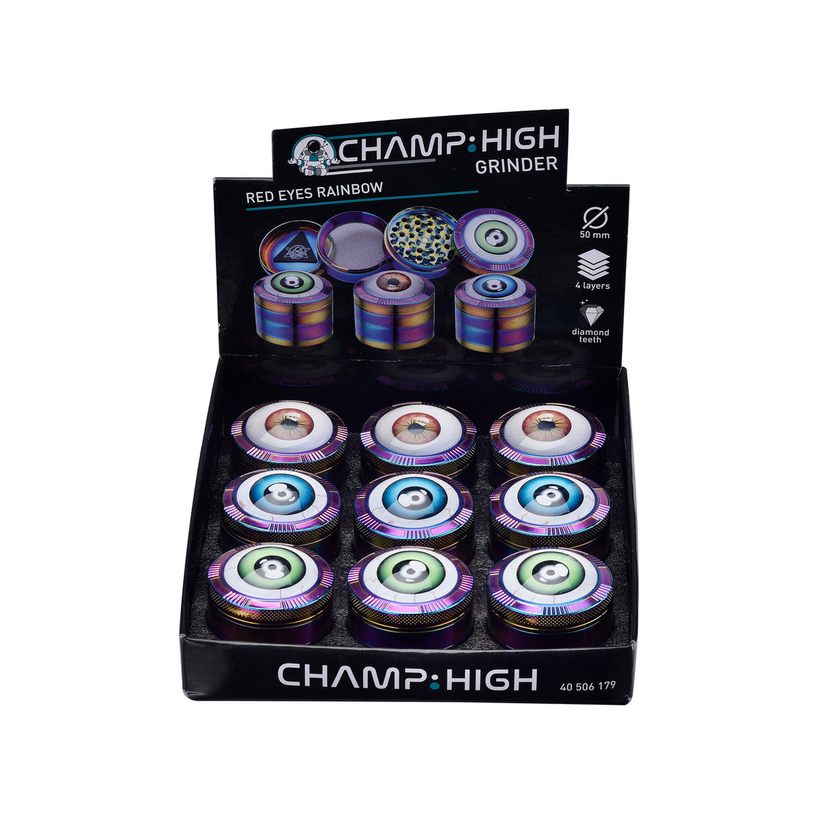 Grinder Red Eyes Rainbow 4 parties 50mm Dents Losanges | Champ High