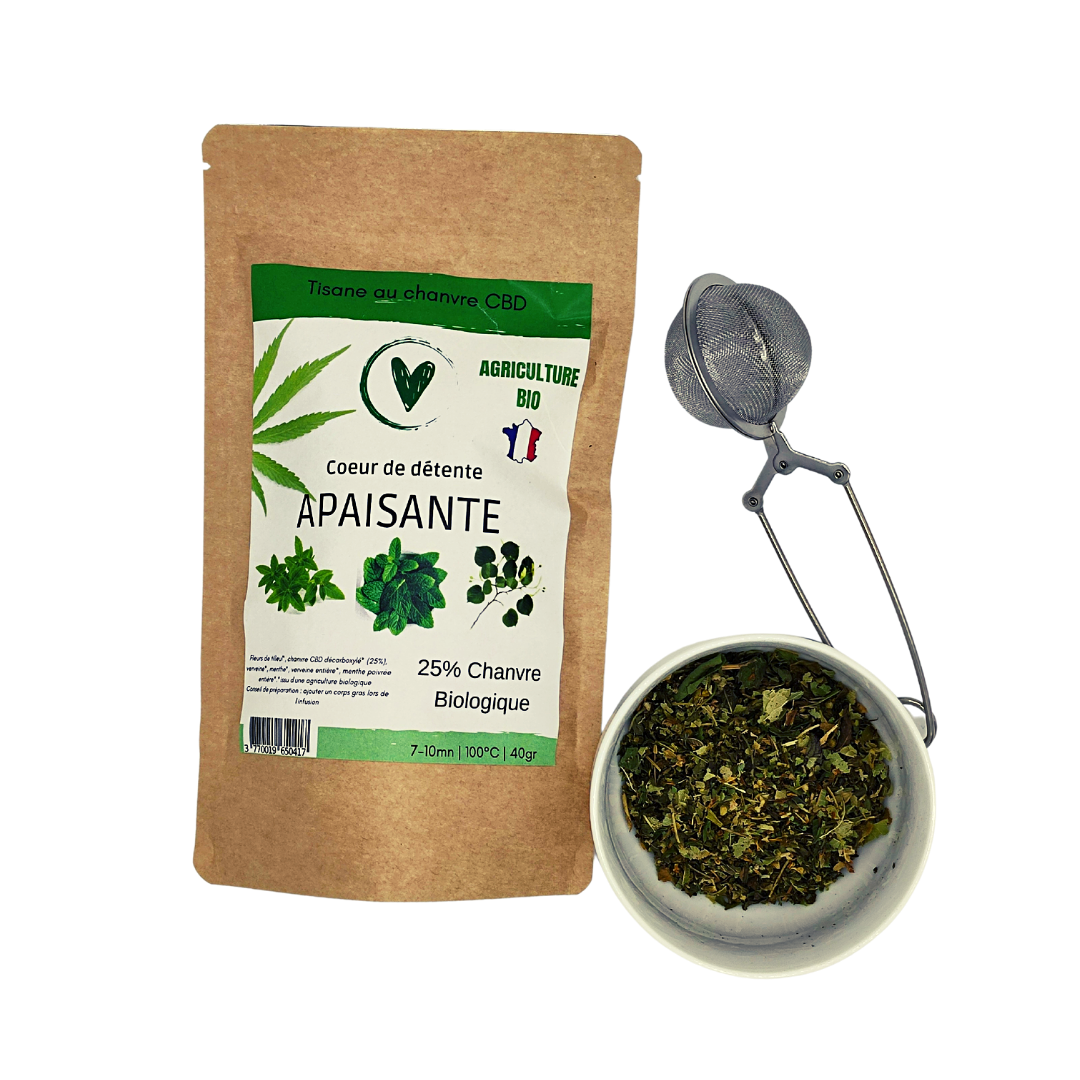 Infusion Tisane de plantes BIO au chanvre CBD 25% | APAISANTE