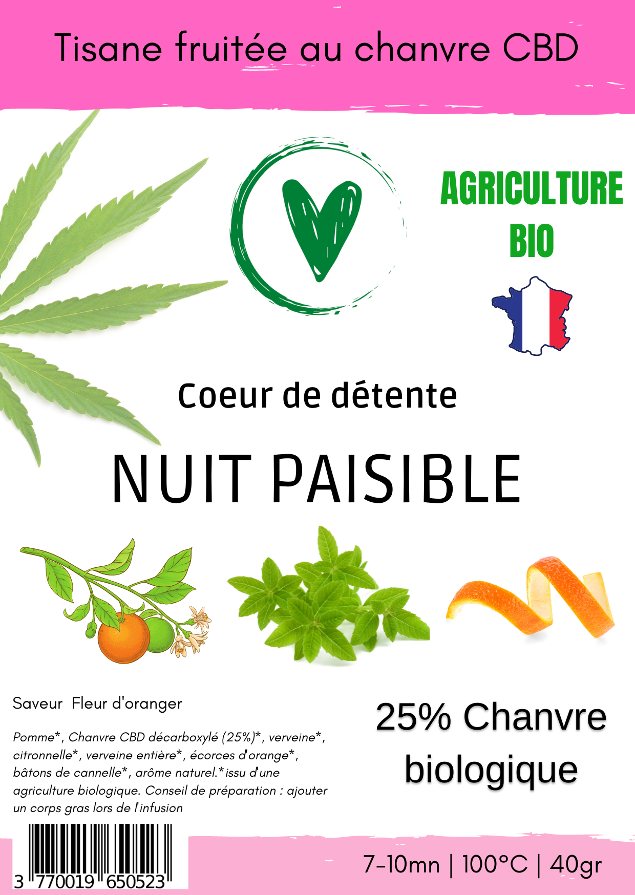 Infusion CBD Tisane fruitée BIO au chanvre CBD 25% | NUIT PAISIBLE
