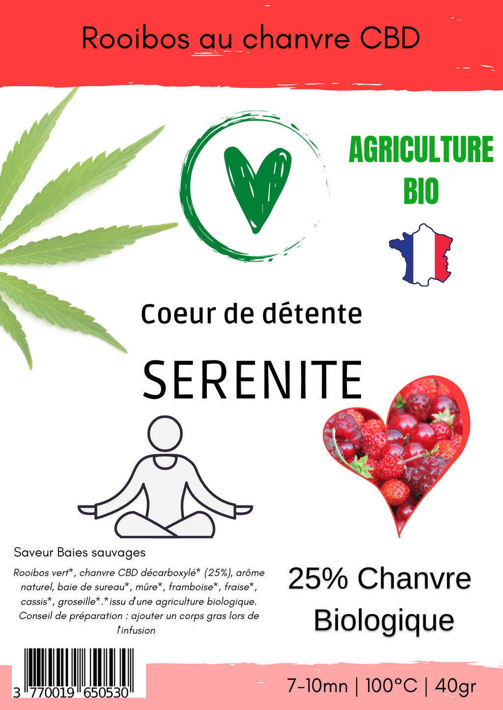 Infusion Rooibos BIO au chanvre CBD 25% | SERENITE
