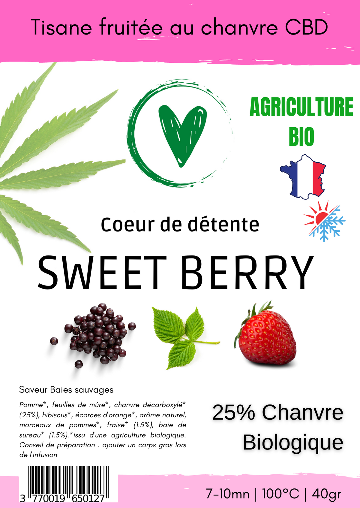 Infusion CBD Tisane fruitée Bio au chanvre CBD 25% | Sweet berry - Baies sauvages